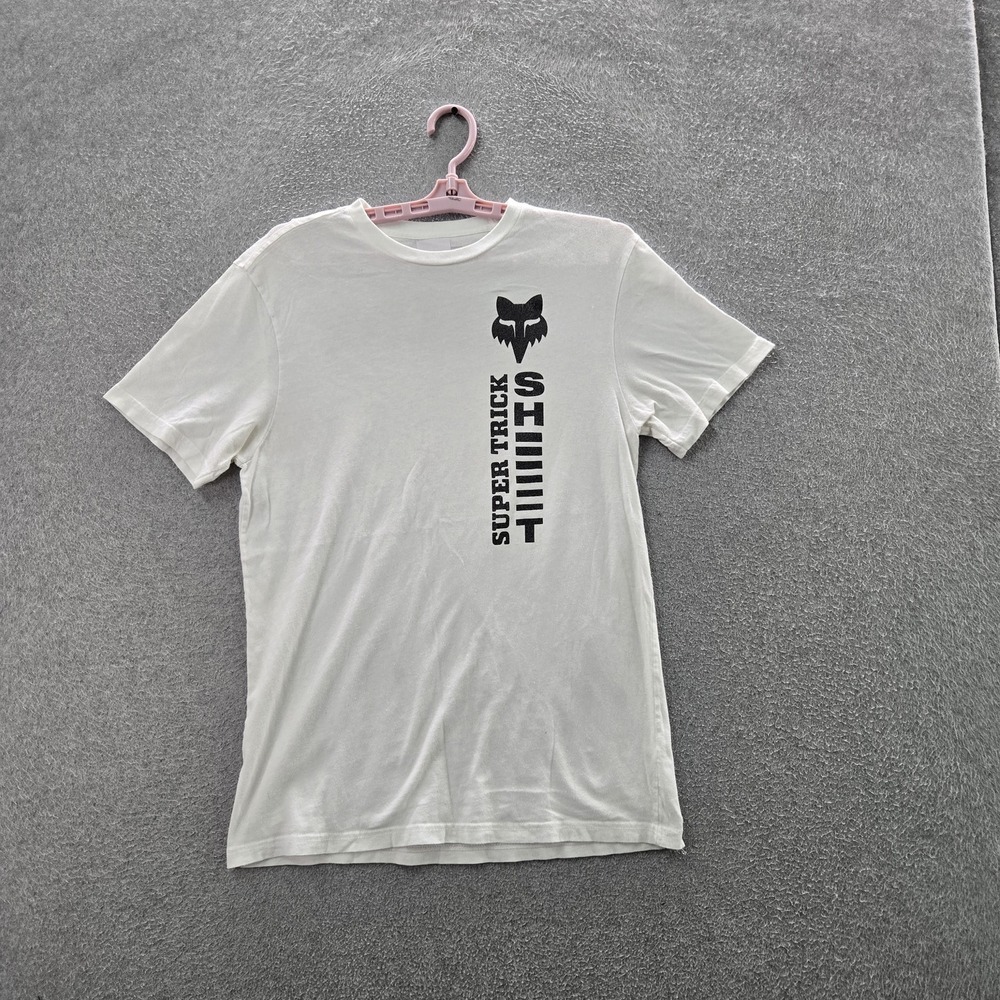 Fox Racing Men‎ Shirt S White Graphic Logo Short Sleeve